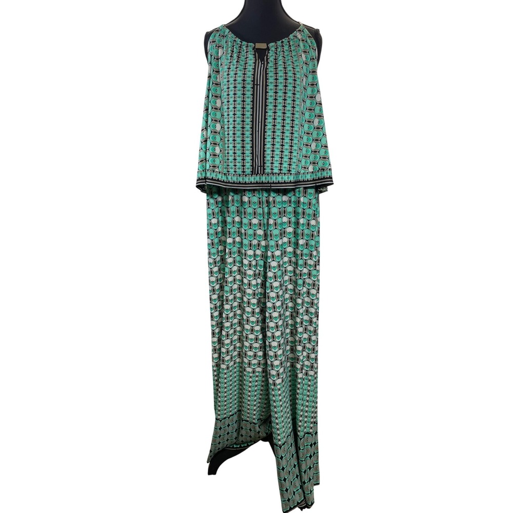 Cocomo‎ Womens XL Tall Geometric Print Sleeveless Maxi Dress Jumpsuit Aqua Black
